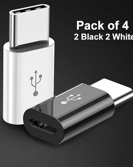 Adapter Micro USB to USB C (4 Pack), Micro-USB Female to USB-C Male OTG Adapter Compatible with Samsung Galaxy, LG, Huawei, Type-C Phones, Tablets and More (2 Black and 2 White)