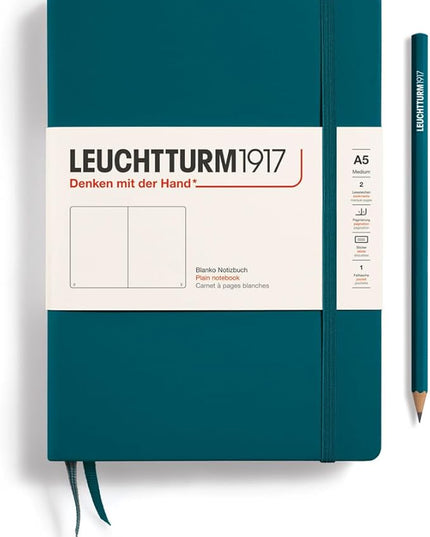 LEUCHTTURM1917 - Notebook Hardcover Medium A5-251 Numbered Pages for Writing and Journaling (Pacific Green, Plain)