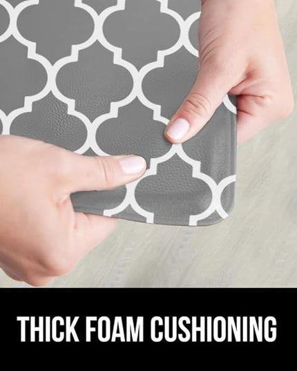 GORILLA GRIP 2 Pack Comfortable Cushioned Kitchen Mats for Floor, 17x29 + 17x59, Waterproof, Stain Resistant, 1/2 Inch Thick Ergonomic Standing Desk Anti Fatigue Mat, Foam Supports Feet, Grey White