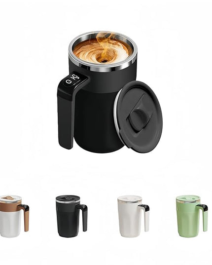 Self Stirring Coffee Mug,Heated Coffee Mug Rechargeable with Temperature Display,Fun Coffee Mug Warmer,Suitable for Beverages Such Coffee,Milk,Cocoa (Black)