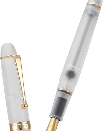 Asvine V126 Vacuum Filling Fountain Pen Extra Fine Nib, Frosted Transparent Clear Acrylic, Large-Capacity with Gift Case