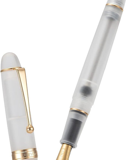Asvine V126 Vacuum Filling Fountain Pen Medium Nib, Frosted Transparent Clear Acrylic, Large-Capacity with Gift Case