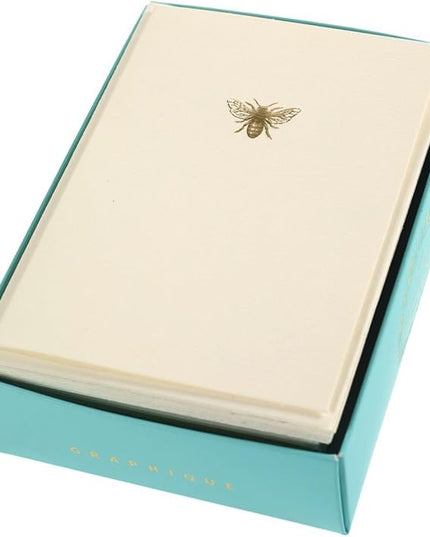 Graphique Bee La Petite Presse Boxed Notecards - 10 Embellished Gold Foil Blank Cards with Matching Envelopes and Storage Box, 3.25" x 4.75"