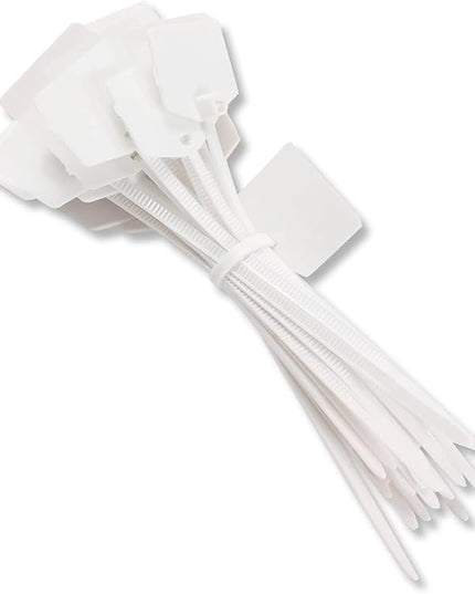 4 in Marker Nylon Cable Ties, Plastic Water Proof Tags, Self-Locking Written-on Cord Marker, Security Seals Label for Cabling, Wire Marking Label, Shipping Hanging Tags - White/ 100pcs