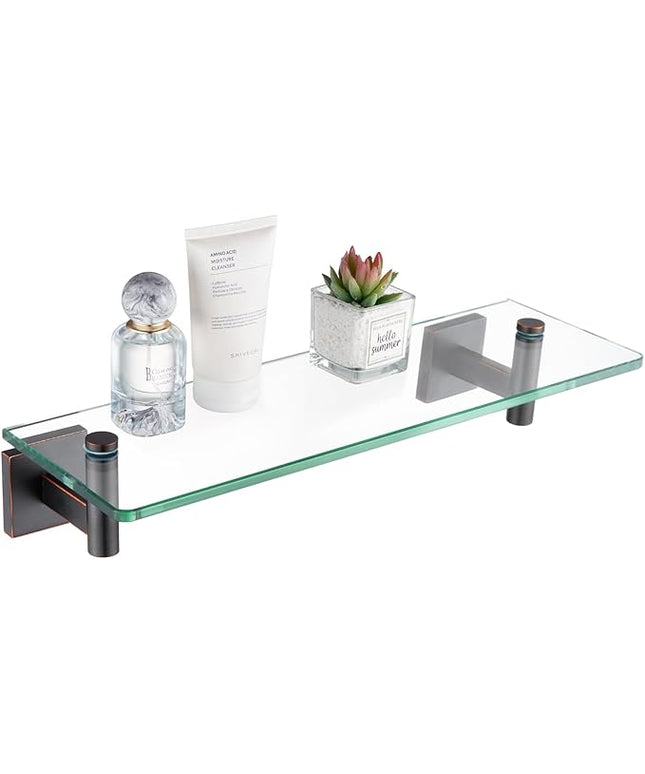 KOKOSIRI Wall Shelves Bathroom Hardware Glass Floating Shelf 12-Inch for Bedroom, Living Room, Kitchen, Hanging Rack Oil Rubbed Bronze B1105ORB-L12