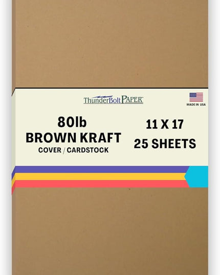 25 Brown Kraft Fiber 80# Cover Paper Sheets - 11" X 17" (11X17 Inches) Tabloid|Ledger|Booklet Size - Rich Earthy Color with Natural Fibers - 80lb/pound Cardstock - Smooth Finish