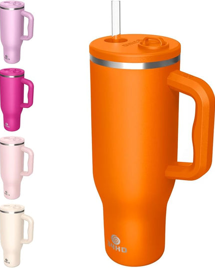 34HD 40 oz Stainless Steel Tumbler - Leakproof Insulated Water Bottle with Handle, Magnetic Lid and Flexible Straw - Iced for 48 Hours – Perfect for Men, Women, Birthday Gift, Orange - Tangerine Glow