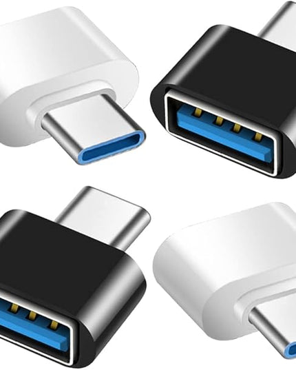 USB C to USB Adapter 4 Pack, USB Female to Type C Male OTG Adaptor, USB C Adapter Compatible with MacBook Pro, Samsung Galaxy, Phones, Laptops, Tablets and More (2 Black and 2 White)