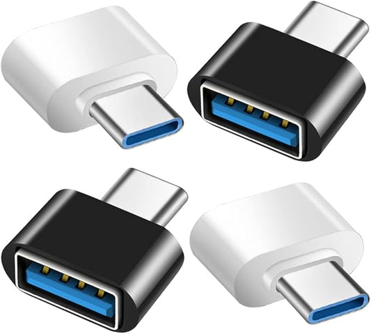 USB C to USB Adapter 4 Pack, USB Female to Type C Male OTG Adaptor, USB C Adapter Compatible with MacBook Pro, Samsung Galaxy, Phones, Laptops, Tablets and More (2 Black and 2 White)