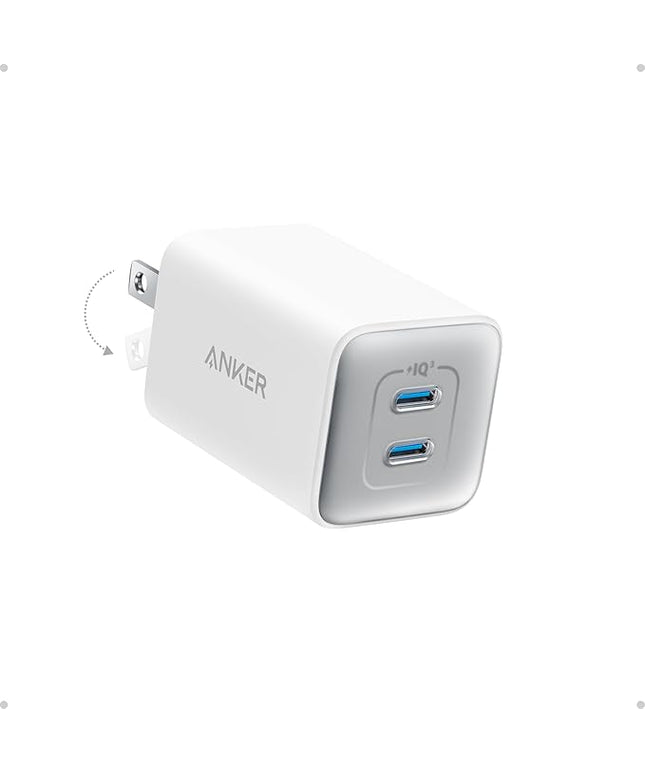 Anker Nano 47W USB C Charger, 2 Port Compact Foldable GaN Charger for iPhone 17 / 16, Galaxy, Pixel, Compatible with MagSafe (White)
