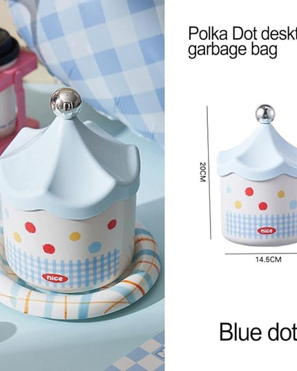 Desktop Storage Box with Lid, Large Capacity Plastic Desk Organizer and Waste Bin, Cartoon Design ABS Storage Rack for Small Items, Blue(Blue)