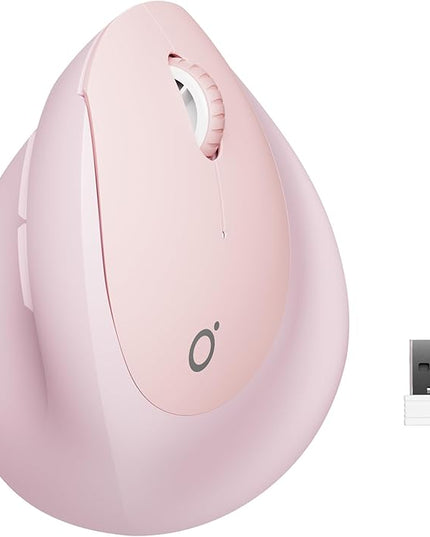 Q7 Vertical Ergonomic Mouse, Wireless Bluetooth Mouse (BT5.0/3.0+2.4G), 5-Level Adjustable DPI up to 4000, Quiet clicks, Multi Devices Computer Mouse for Laptop/PC/Mac-Pink