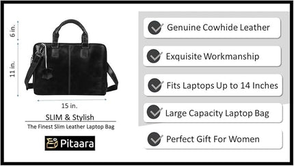 Pitaara Genuine Leather Women's Laptop Bag For Laptops Size 14"
