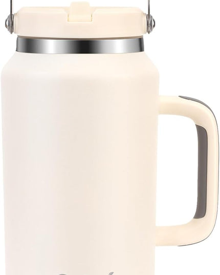 64 oz Leak-Proof Insulated Tumbler with Flip Straw Lid - Sweat-Free, Top and Side Handle, Anti-Slip Silicone Base, Iced for 34 Hours - Water Jug for Hiking, Fitness, Office, Travel, Home