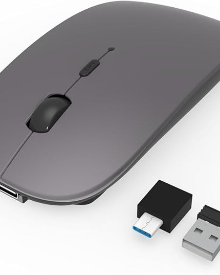HOTDREAM Bluetooth Wireless Rechargeable Mouse for MacBook Pro/Air/iPad Air/iPad Pro/Laptop/Tablet/iPhone/PC, Bluetooth 5.2/3.0 and 2.4GHz Dual Mode Mouse (Gray)