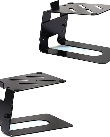 AEONS Professional Metal Desktop Speaker Stands Pair | Inclined Height Adjustable Vibration Absorption | Better Audio for Medium Small Bookshelf Computer Gaming Speakers, Studio Monitor Stand, Black