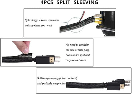 50ft – 1" Split Wire Loom Tubing Cable Sleeve – Braided Cord Protector for Power Cords, Audio Video Cables, USB, Automotive Wiring – Pet Chew Resistant, Flexible Wire Organizer – Black