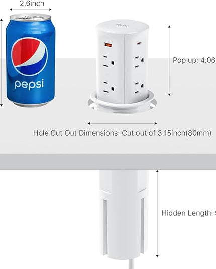 Jgstkcity Pop up Outlet for Countertop,65W USB C Fast Charging,15W Wireless Charger,13-in-1 Kitchen Island Electrical Power Station,4 USB,8 Outlets,15A Surge Protector,3.15'' Hole,ETL Listed