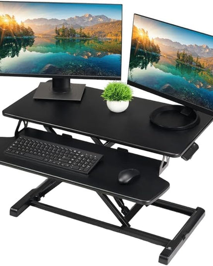 TechOrbits OF-S06-2 Desk Converter-37-inch Height Adjustable, MDF Wood, Sit-to-Stand Rise-X Pro Black, 36"