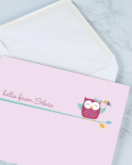Current Sweet Owl Personalized Note Cards - 24 Cards with White Envelopes, 4¼ x 5½ Inch Size, Blank Stationery, Add Names or Text, For Thank You Notes, Invitations, & Announcements