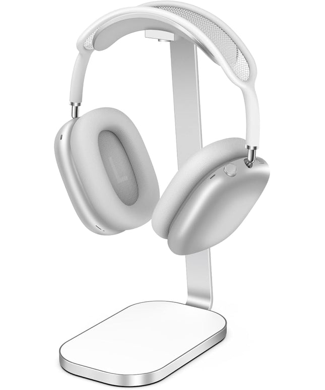 VICHYIE Headphone Stand for AirPods Max, Headset Holder with Aluminum Supporting Rod, Heavy Base Desk Stand Headphones Support Accessory for All Headphones - Silver White