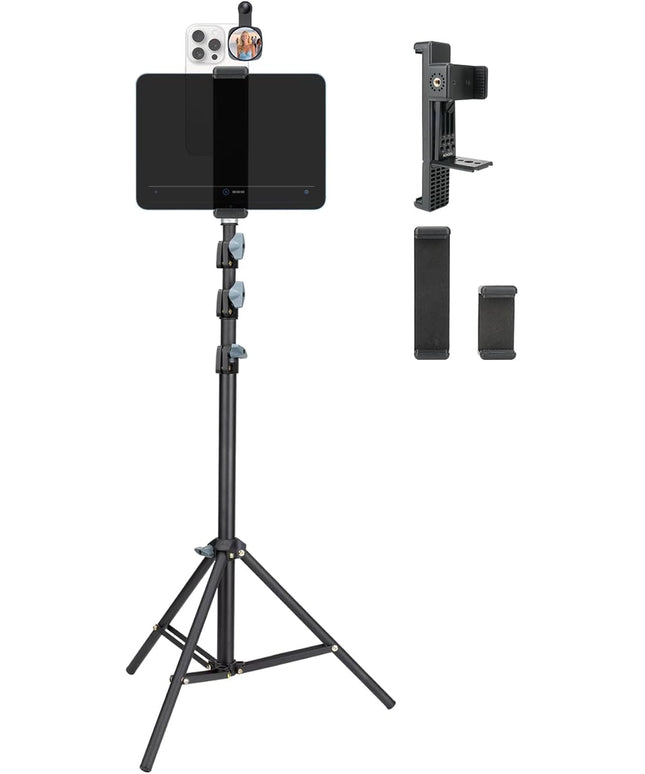 Large Screen Teleprompter Holder for Tablet & Phone with 70.8" Extendable Tripod, Dual Device Design, Compatible with iPad/iPhone/Samsung and More. Perfect for Live Streaming/Video Recording