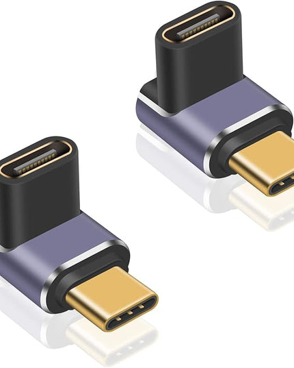 Poyiccot 90 Degree USB C Adapter 40Gbps, PD 240W, Male to Female USB C Extender, LED Light for iPad, MacBook, Phone, 2pcs