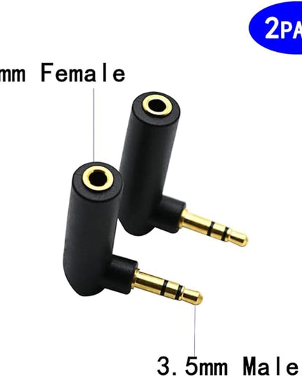 rgzhihuifz 3.5mm Angle Male to Female Audio Adapter, 90 Degree Right Angle Gold-Plated TRS Stereo Jack Plug AUX Connector Compatible with Headset, Tablets, MP3 Players, Speakers(2 Pack)