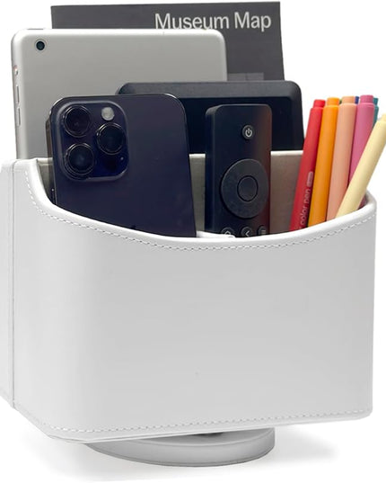 UnionBasic Rotating Desk Organizer, 360 Degree Desk Spinning Caddy, Desktop TV Guide/Mail/Media/Remote Controller Holder Organizer, White
