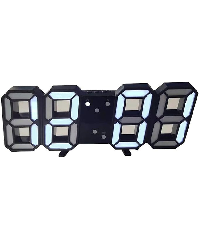 Kukyller 3D LED Digital Wall Clock, Desk Alarm Clock LED Night Light for Bedroom Living Room Kitchen Decor (Black)