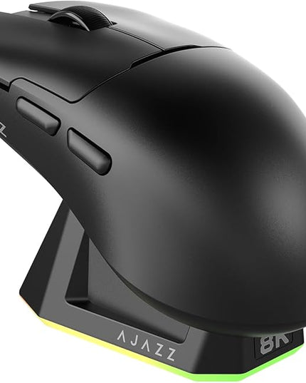 AJ159PRO 8Khz Bluetooth/2.4G/Wired 56G Lightweight Gaming Mouse with Magnetic Charging Dock, PAW3395 Sensor 26KDPI, Huanuo 100 Million Click, 100% ETFE Foot Pad & 8Khz Receiver