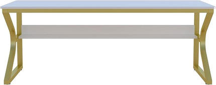 Extra Long Desk with Bookshelf - 71" Double Long Writing Table for 2-Person Workstation, Modern Study Work Computer Desk for Home and Office, Gold