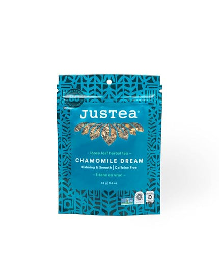 JusTea CHAMOMILE DREAM | Loose Leaf Herbal Tea | Recyclable Refill Pouch | 40+ Cups (1.6oz) | Caffeine Free | Award-Winning | Fair Trade | Non-GMO