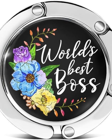 World's Best Boss Foldable Purse Hook, Boss Lady Portable Hook Handbag Desk Table Hanger, Thank You Retirement Gifts for Entrepreneur Lady, Christmas Birthday Gifts for Women Colleague Leader