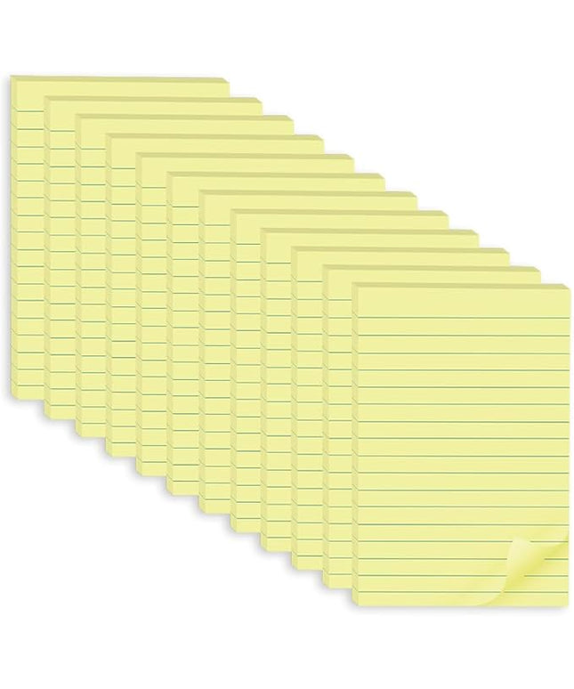 (12 Pack) Lined Sticky Notes 4x6 in,Yellow Large Notepads with Lines,Ruled Stickies Super Sticking Power,Office School Memo Note Pads,Post on Windows Doors,Recyclable,Easy to Write on,Hold Well