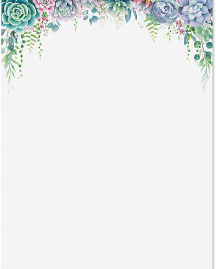 Current Succulent Floral Letter Paper - Spring Stationery Papers With Decorative Succulent Flowers Border, Printable Holiday, Wedding & Bridal Shower, & Invitation Sheets, Set of 25, 8 1/2" x 11"