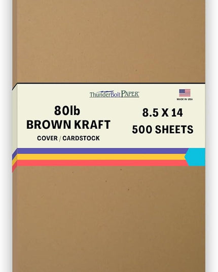 500 Brown Kraft Fiber 80# Cover Paper Sheets - 8.5" X 14" (8.5X14 Inches) Legal|Menu Size - Rich Earthy Color with Natural Fibers - 80lb/pound Cardstock - Smooth Finish