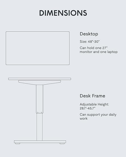 FLEXISPOT EN1 One-Piece Standing Desk with 1-Inch Thick Desktop, 48"x30" Electric Height Adjustable Desk for Home Office & Multi-Device Workstations, White(White Frame)