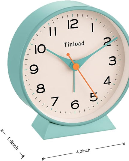Tinload 4.5" Battery Operated Retro Analog Alarm Clock, Small Silent Bedside Desk Clock,Lighted on Demand, Battery Operated, Snooze, for Living Room, Bedroom, Bedside, Desk(Green)