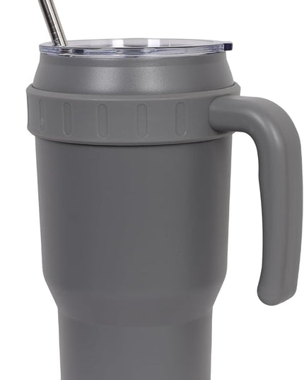 40 Oz Tumbler with Handle & Straw Lid, Insulated Stainless Steel Vacuum Flask, Double Wall Thermal Car Cup for Hot & Cold Drinks, Leak Proof, BPA Free (Dark Gray)