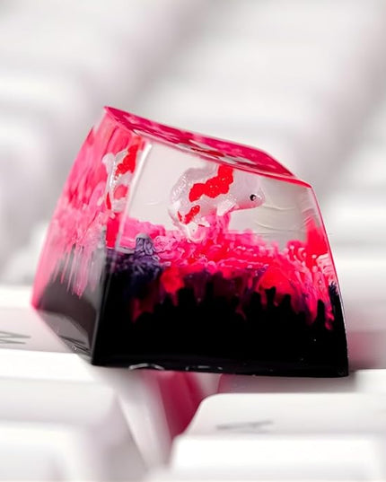 Kohaku Koi Artisan Keycap Vibrant Pink Ocean Coral Reef R1 SA Profile Custom Keycaps 1U ESC Handmade Gaming Resin Key Cap Cherry MX Switch Compatible Mechanical Keyboard Koi Lover Gift