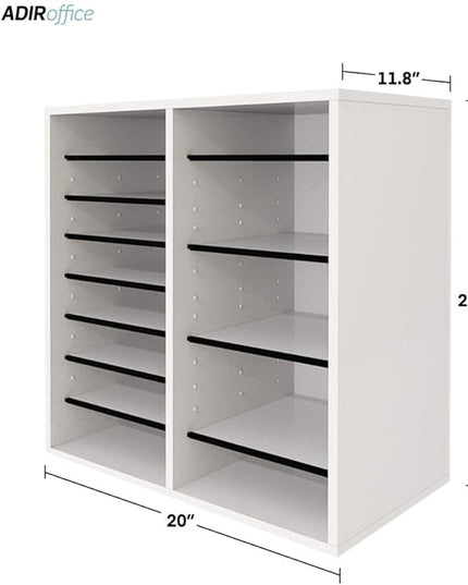 AdirOffice Wooden Adjustable organizerserature Organizer, 16 Compartment Office Mailbox, or Classroom Literature Organizer, White