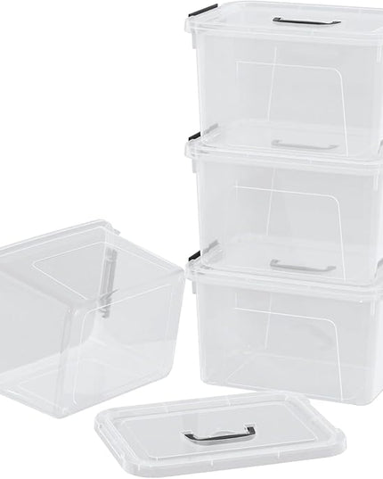12 Quart Clear Storage Latch Box with Lids, Plastic Storage Bin with Handle, 4 Pack