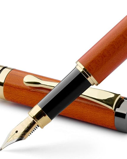Wordsworth & Black Fountain Pen Set, Luxury Bamboo Wood - Medium Nib, Gift Case; Includes 6 Ink Cartridges, Ink Refill Converter -Journaling, Calligraphy; Drawing, Smooth Writing [Cherry Wood]