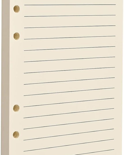 A6 6-Hole Lined Loose-Leaf Filler Paper – 80 Sheets, 100GSM, Beige Notebook Refill – Fits A6 6-Ring Binders for Office, Journaling, Planning, Notes. Double-sided writing supported