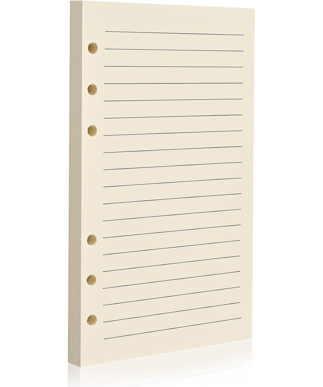 A6 6-Hole Lined Loose-Leaf Filler Paper – 80 Sheets, 100GSM, Beige Notebook Refill – Fits A6 6-Ring Binders for Office, Journaling, Planning, Notes. Double-sided writing supported