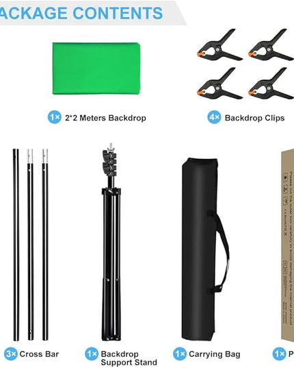 PULUZ Green Screen Backdrop Kit with Stand, 6.5X6.5ft Portable Green Screen Stand kit, GreenScreen Background with Stand Carrying Bag Clamp for Photoshoot, Photography Video, Live Streaming
