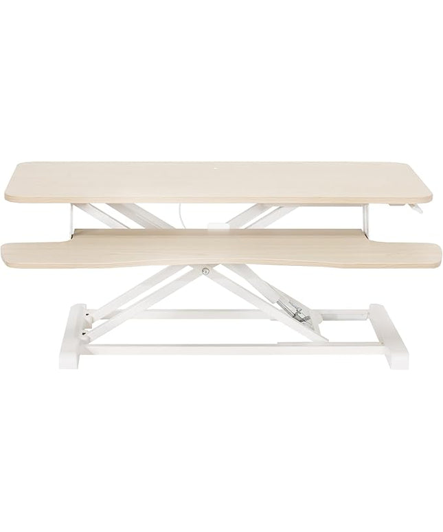 VIVO 36 inch Desk Converter, K Series, Height Adjustable Sit to Stand Riser, Dual Monitor and Laptop Workstation with Wide Keyboard Tray, Light Wood Top, White Frame, DESK-V036KF