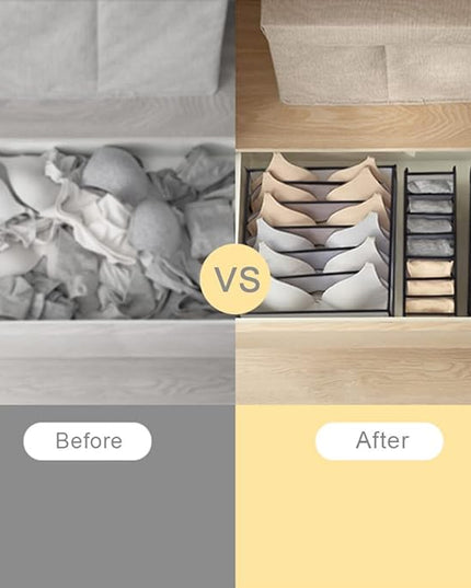 HSLFUAI Pack of 3 Mesh Drawer Organizer Underwear Drawer Organizer Socks Compartment Storage Mesh Clothing Sorting Drawer Divider Organizer(7Grids+7Grids+11Grids)