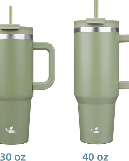 30 oz Tumbler with Handle and 2 Straws,2 in 1 Lid Insulated Water Bottle Stainless Steel Travel Coffee Mug,Army Green